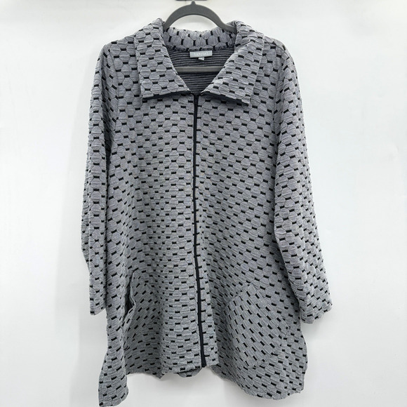 Habitat Textured Zip Jacket Sz XL Gray Black Asymmetrical Hem Pockets Lagenlook - Picture 1 of 10